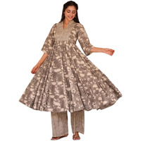 Fabnex Cotton Regular Women Kurta Set (K-80-Brown-L_Brown