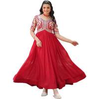Fashion Basket Women's Georgette Anarkali Gown Red