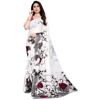 Shiv Textiles Women's Georgette Floral Printed Saree(122S103_White)