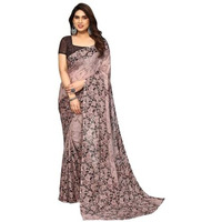 Shiv Textiles Women's Georgette Floral Printed Saree(247S112_Brown)