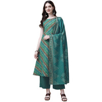 Pratham Blue Kurta Set For Women Cotton Blend Anarkali Printed Kurta Set For Women With Palazzos And Dupatta (Pb-6010-Xxl_Green)
