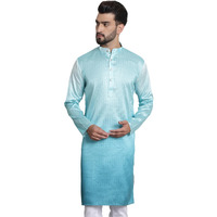 Sojanya (Since 1958 Men's Jacquard Silk Multi Shade Sea Green Color Kurta With Sequence