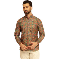 Sojanya (Since 1958 Men's Cotton Linen Kalamkari Printed Multi & Green Only Short Kurta