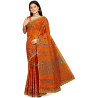 Tamaira Fashion Women's Checkered Printed Pure Cotton Mulmul Saree Without Blouse Piece(11329_Mustard)