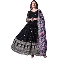 Fashion Basket Georgette Embroidered Anarkali Dress For Women (In, Alpha, L, Regular, Black)
