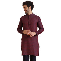 Kisah Men's Kurta, Purple Silk Blend, Jacquard Regular Fit Mandarin Collar Long Sleeves (42)