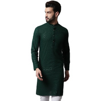 Jompers Men Embroidered Sequinned Kurta Only (Olive, M)
