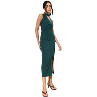 Miss Chase Women's Forest Green Choker Neck Sleeveless Embellished Midi Dress (Mcss22D13-67-236-05, Forest Green, L)