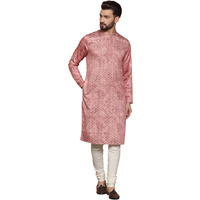 Kisah Men's Regular Fit Embroidered Silk Blend Light Pink Kurta Churidar Set|38