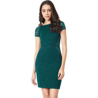 Miss Chase Women's Green Round Neck Raglan Sleeves Solid Bodycon Paneled Mini Dress (Mcss20D13-12-48-06,Green,Xl)