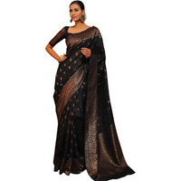Shiv Textiles Women's Kanjivaram Art Silk Saree Soft Banarasi Style Sari With Blouse Piece For Wedding(S-101-Black)