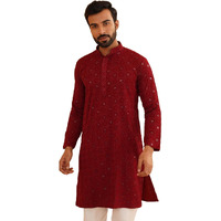 Sojanya (Since 1958 Men's Cotton Embroidered Sequinned Maroon Long Kurta Size 44