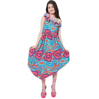 Pspeaches Girl's Abstract Printed One Shoulder Georgette Fit Flare Midi Green Dress Stylish Fashion (8-9Years)