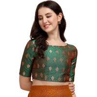 Oomph! Women's Indian Ethnic Wear Designer Zari Work Boat Neck Half Sleeve Readymade Non - Padded Blouse For Saree And Lehnga And Palazzos Or Skirts For A Fusion Twist.