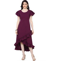 Oomph! Women's Crepe Wrap Dress (Group 62_Aubergine Purple_S)