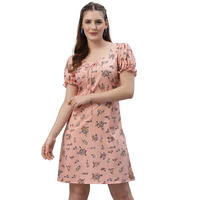 Oomph! Women Mini/Short A-Line Orange Dress In Crepe Fabric With Sweetheart Neck And Puff Sleeves - Md491Xxl