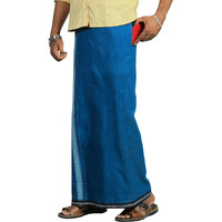 Prakasam Cotton Mens Cotton Kerala Thalapathi Border Welcro Pocket Dhoti (Size -S Size Dhoti) / Peacock Green Colour Thalapathi Adjustable Pocket Dhoties For Mens