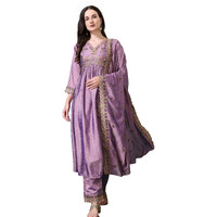 Pratham Blue Women's Silk Embroidered Anarkali Kurta Palazzos With Dupatta |Kurta Set For Women |Women Kurta |Women Embroidered Kurta Sets Kurtis (Bkp-1005-Xxl_Pink)