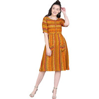 Dhruvi Trendz Women's Rayon D-K2498-Dress Knee-Length (D-K2498-Dress_Orange_Large)