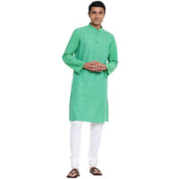 Fabindia Men Cotton Long Kurta Comfort Fit Green_M
