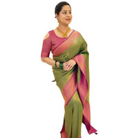 Flosive Women's Present Banarasi Soft Lichi Silk Saree Beautiful Jacquard Rich Pallu Design Work Zari Woven Kanjivaram Silk Style Saree With Soft Lichi Silk Blouse Piece Ayn Royal Multi C (Green)