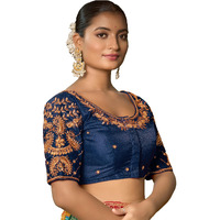 Pujia Mills Women's Readymade Blouse Embroidery Multi Coding Maggam Work Sequence Work Indian Ethnic Designer Stitched Readymade Saree Half Sleeve Morpeach Blouse For Women Saree Lehenga Choli