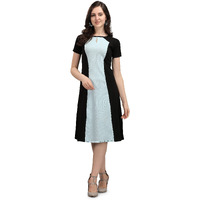 Purvaja Womens Fit & Flare Dress(Lucy-058-Sb-Bl_Skyblue-Black_Large)
