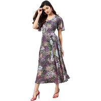 Rare Women Casual Fit And Flare Mauve Colour Calf Length Floral Dress,Xl