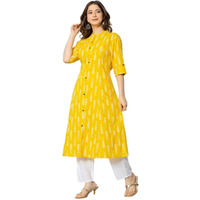 Rytras Women's Cotton Printed A-Line Kurta(Ryt575,Yellow,S)