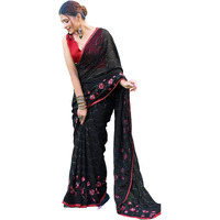 Satrani Women's Georgette Embroidery Sequence Work Saree With Unstitched Blouse Piece (3776S119N_Black)