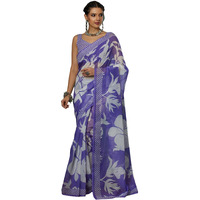 Satrani Women's Cotton Blend Floral Printed Saree With Unstitched Blouse Piece (4112S6502N_Violet)