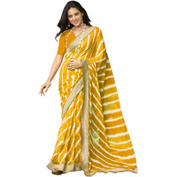 Satrani Women's Georgette Printed Saree With Unstitched Blouse Piece(3042S559N_Mustard)