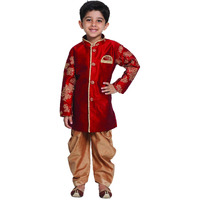 Jbn Creation Boys' Maroon And Rose Gold Silk Blend Sherwani And Dhoti Pant Set (Vasbsw010Ncdrg, For 7-8 Years)