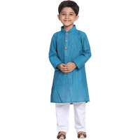 Jbn Creation Boys Pure Cotton Azure And White Kurta Pyjama Set - Ethnic Elegance For Festivals | Comfortable Traditional Pure South Handloom Cotton Kurta Pyjama For Kids_Jbnbk070Aqnpwh_36