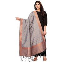 Satrani Women's Poly Silk Jacquard & Tassel Traditional Dupatta (126Fd487N_Grey)