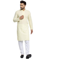 Jompers Men's Embroidered Pure Cotton Kurta Pyjama Set. (Yellow,S)