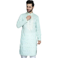 Jompers Mens Sky Chikankari Embroidered Kurtas (Sky, Xl)