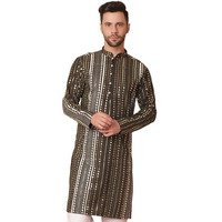 Jompers Men Mehndi Mirror Work Kurtas (Mehndi, M)