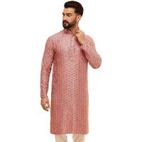 Sojanya (Since 1958 Men's Cotton Rayon Shiny Thread Sequinned Coral Only Long Kurta