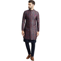 Kisah Sherwani Set For Men  Silk Blend Jacquard Textured Indo Western Sherwani With Kurta And Trouser | Designer Ethnic Outfit For Weddings & Festivals, Multi, 44