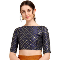 Oomph! Jacquard Blue Readymade Blouse For Women - Rbbl144Xxl