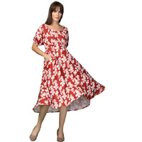 Oomph! Flared Dress For Women Stylish | Long One Piece For Women | Puff Sleeve Long Dress | Floral Print Maxi One Piece | Western & Fusion Wear