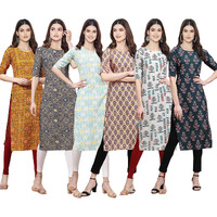 Pinkmint Women's Crepe Digital Print Straight Kurta [Pack Of 6]