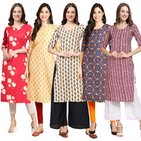 Pinkmint Women's Crepe Digital Print Straight Kurta (Pack Of 5) [S-380-360-352-369-347-Xxl]