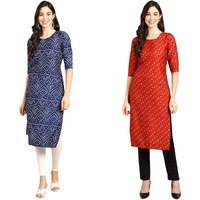 Pinkmint Women's Crepe Digital Print Straight Kurta (Rm-366-370-Xxl)