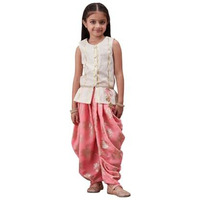 Pspeaches Girl's Cotton Dhoti Set (Dh-Offwhitelurex-5-6Y_Offwhite