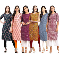 Pinkmint Women's Crepe Digital Print Straight Kurta [Pack Of 6] (Ckt-335-368-355-333-367-347-Xxl)