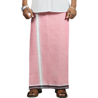 Prakasam Cotton Mens Single (1.28 X 2.00 Mtrs) Colour Thalapathi Border Dhoti/Fine Quality Single Dhoti (Pink)