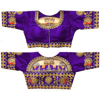 Pujia Mills Women's Silk Embroidery Half Sleeve Blouse (Old Dumbo Blouse_Purple_38)