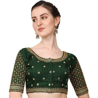 Pujia Mills Women's Cobra Silk Embroidery Coding Stone Work Half Sleeve Saree Blouse